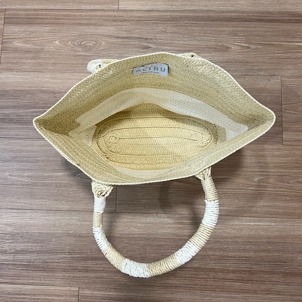 Altru New Stripped Straw Tote HandBag Light Beige - Picture 5 of 8